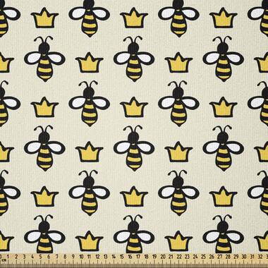 Ambesonne Queen Bee Fabric by The Yard, Repetitive Cartoon Style Bees and Crowns Drawn by Hand, Stretch Knit Fabric for Clothing Sewing and Arts Crafts, 1 Yard