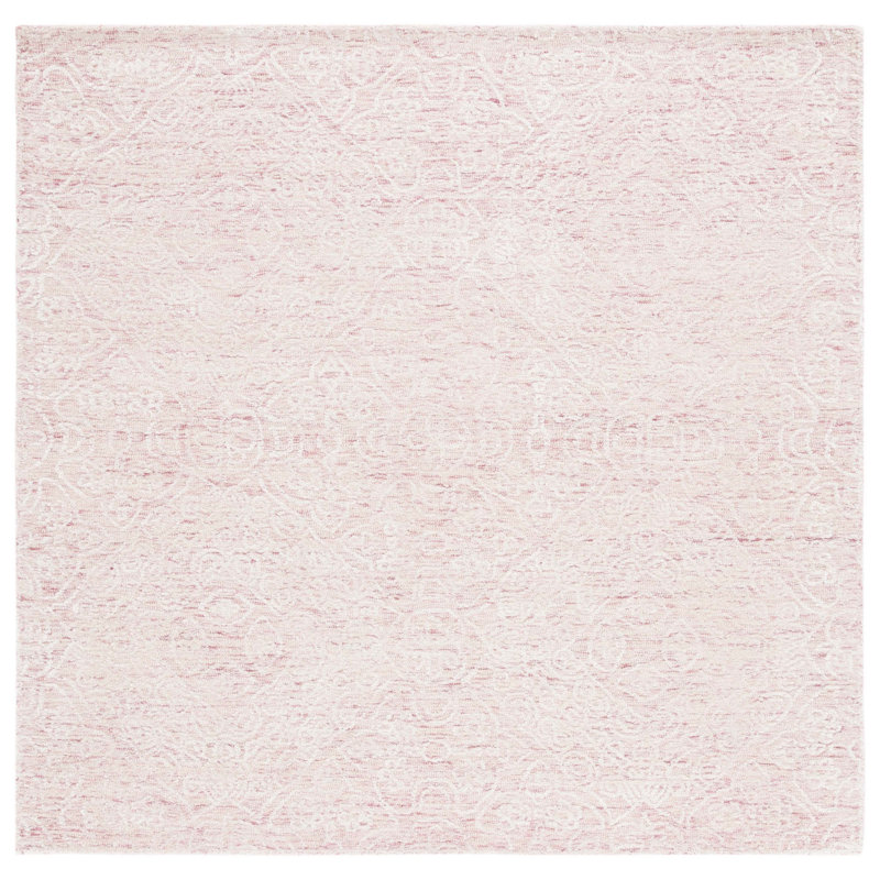 Batel Hand Tufted Wool/Bamboo Silk/Cotton Geometric Rug in White, Square 6'