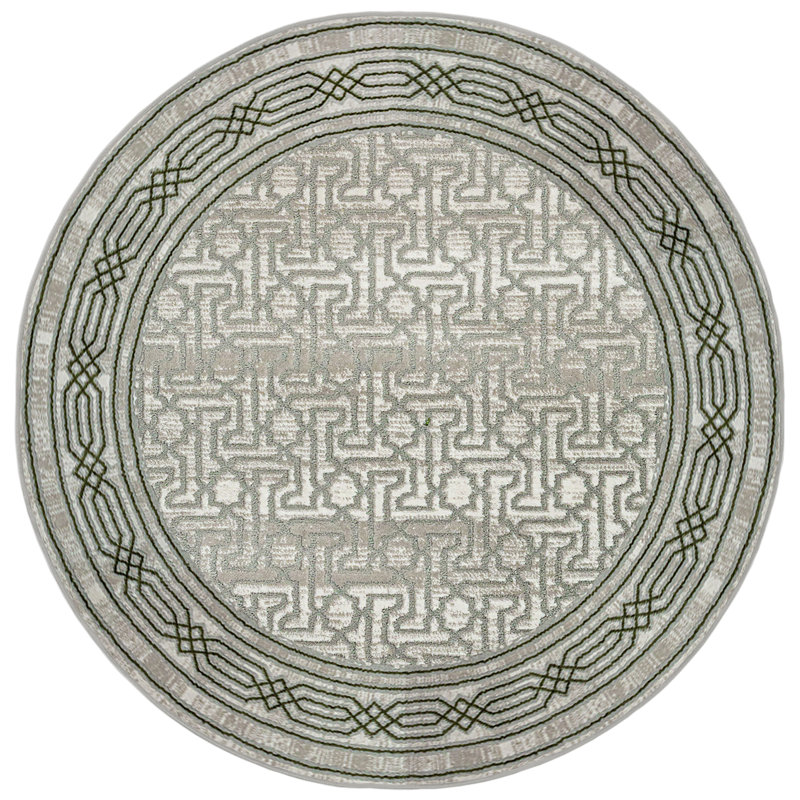 Davide Transitional Bordered Green Area Rug, Round 5'