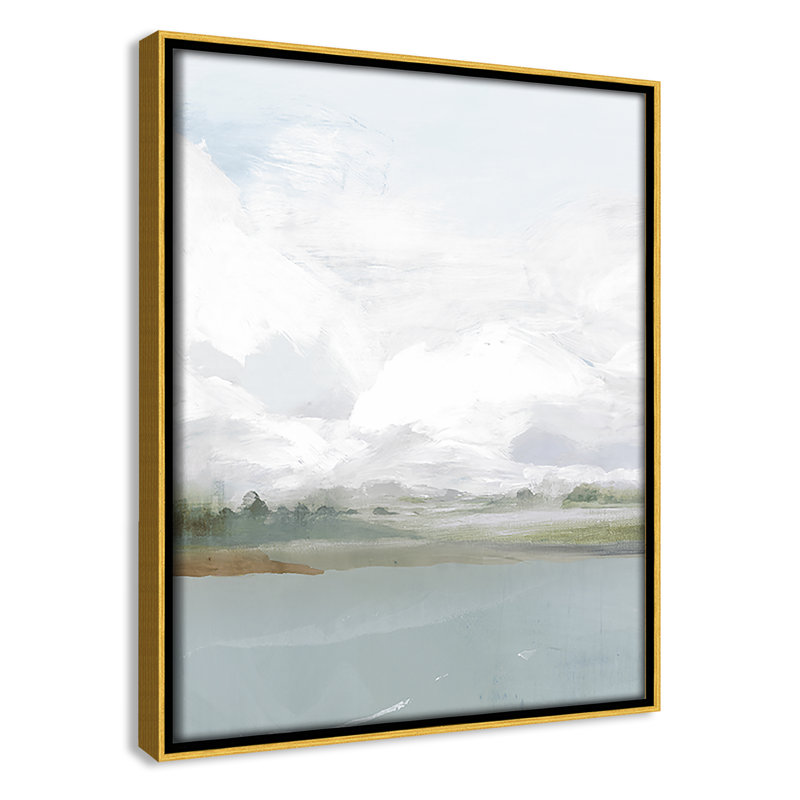 All Shore Watercolor Canvas Painting Print with Wood Floater Frame , 11.5" H x 9.5" W, Gold