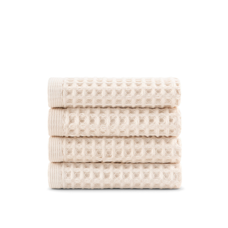 DKNY Pure Yarn Dyed Waffle Unbleached Cotton 4-Piece Washcloth Set Natural, White