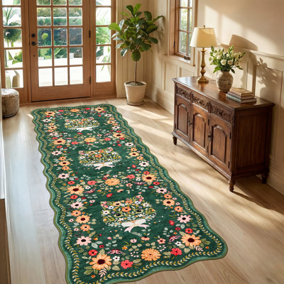 Tapis décoratif en forme d'éventail à motif animal lavable, doux, antidérapant et pliable Tapis d'intérieur pour chambres à coucher, salons, entrées, salles de jeux et chambres d'enfants