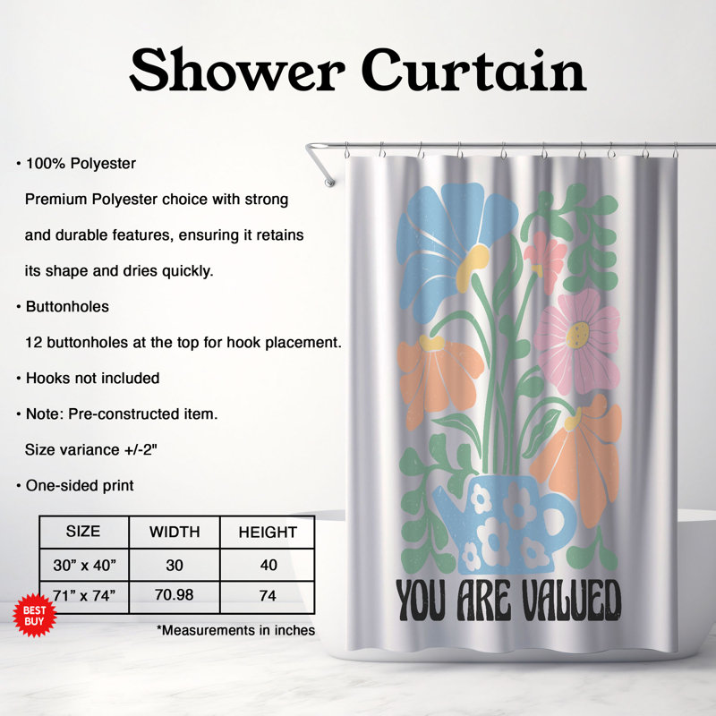 You Are Valued - 1 Piece Premium Shower Curtain, H 74 po x l 71 po