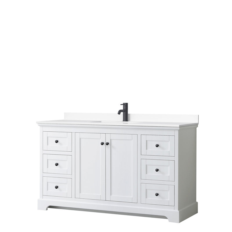 Ensemble de meuble-lavabo simple 60 po Avery, Blanc, Marbre de culture blanc, Noir mat