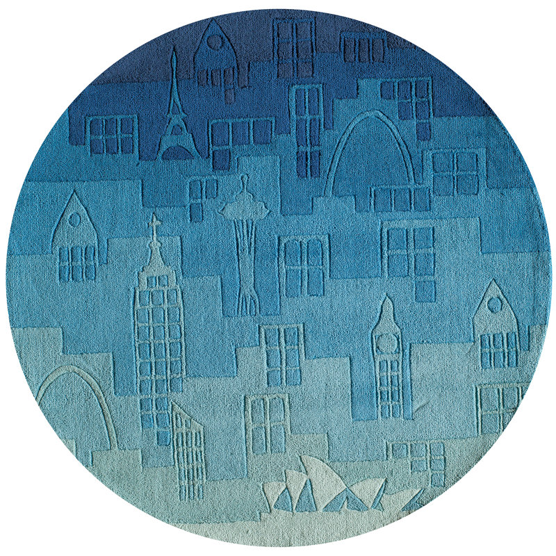 Tapis bleu touffeté à la main Aiyla, Rond 5 pi
