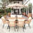 7-Piece Outdoor Dining Set With 6 Rattan Chairs, All-Weather Patio Table & Chairs For Backyard, Garden, Poolside-1924938738