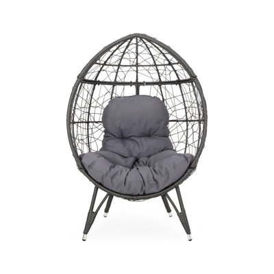 Fashionable Teardrop Chair - Outdoor Seating Comfort, Patio Fashion Grey And White Cushion Style,
