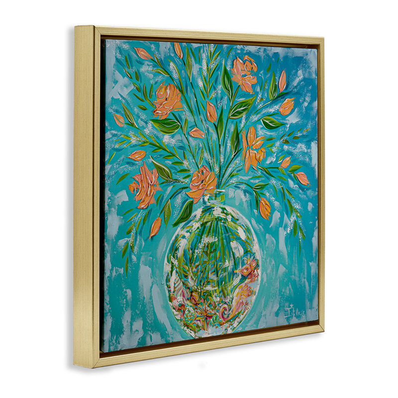  «Seahorse Fish Bowl Bouquet Floater» par Estelle Grengs, H 18 po x l 18 po, Cadre flottant métallique doré
