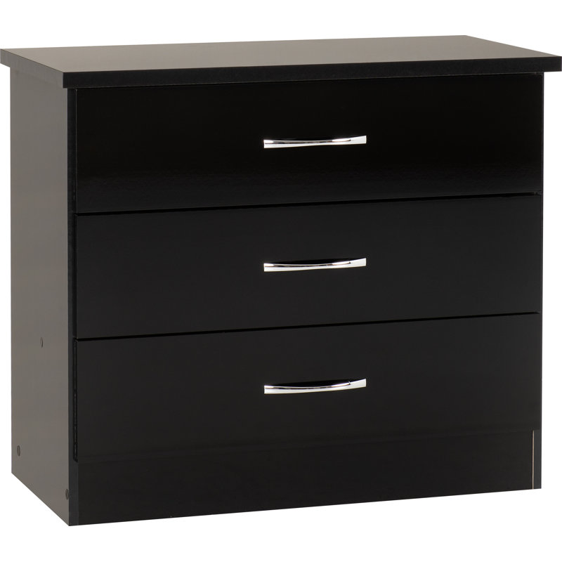 Cascio 3 Drawer Chest Of Drawers, Black