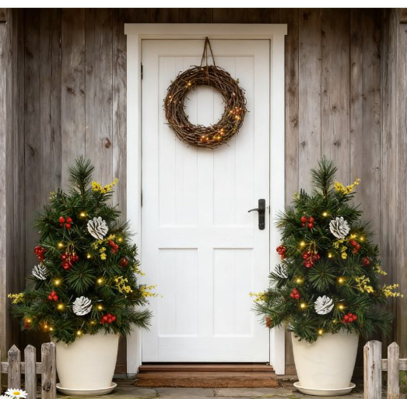 Ensemble de 2 arbres de Noël d'extérieur sans cordon avec lumière