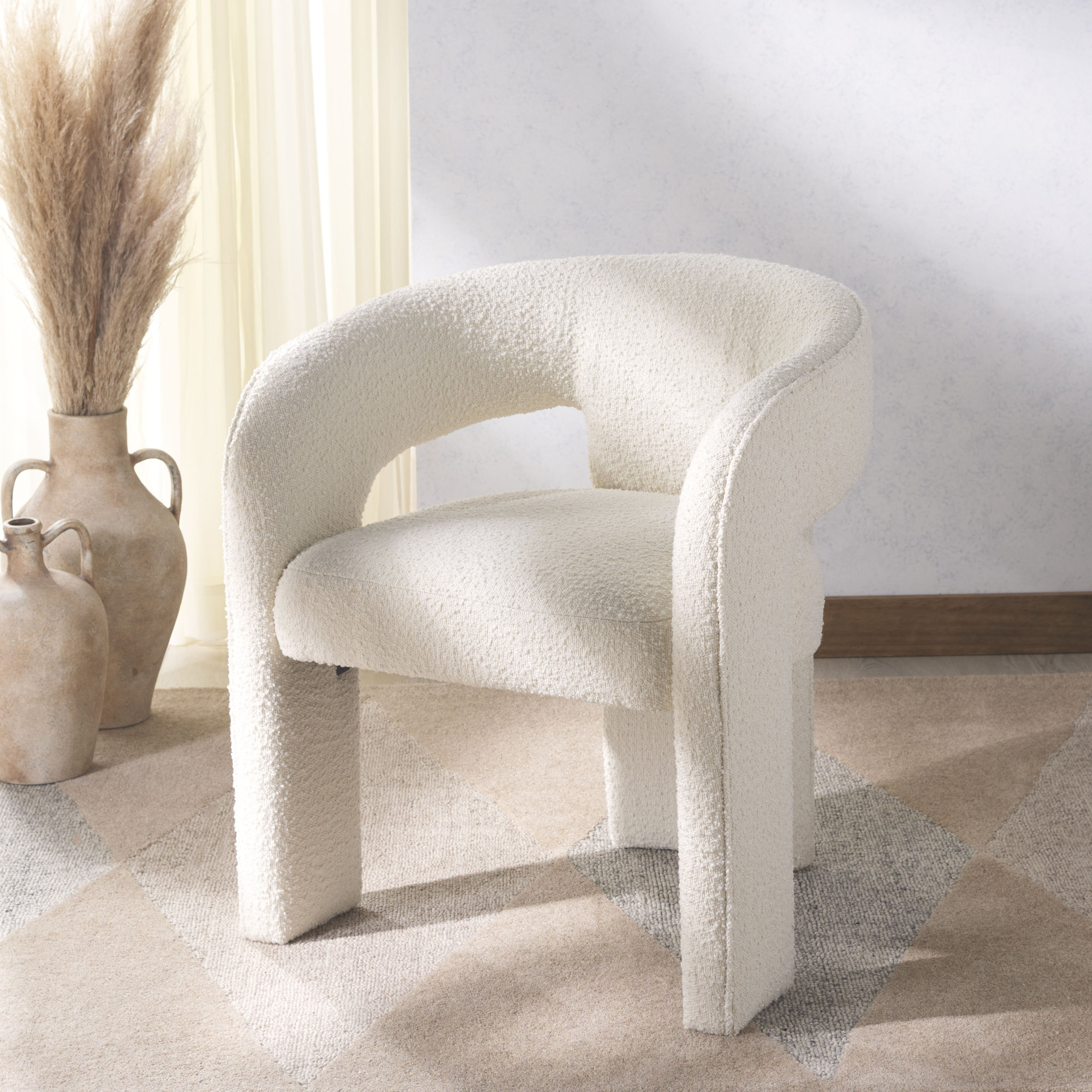 Meline Velvet Low Back Arm Chair, Ivory