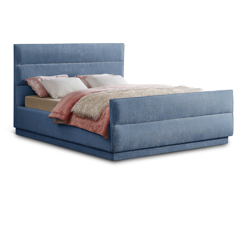 Lit tapissier standard capitonné Paxton, Très grand, Tissu chenille bleu pâle