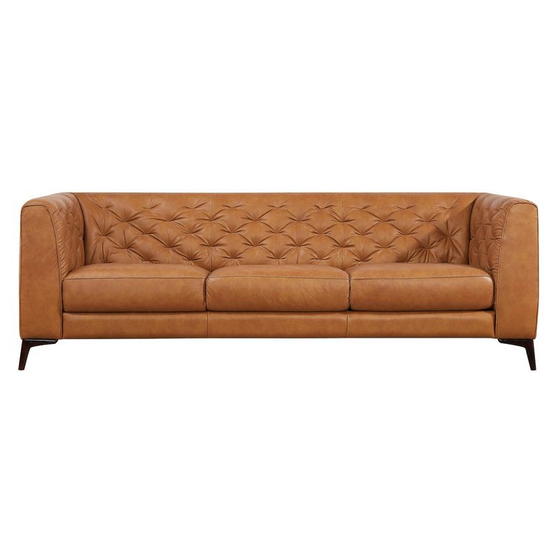 Staley 90'' Leather Sofa, Tan Genuine Leather