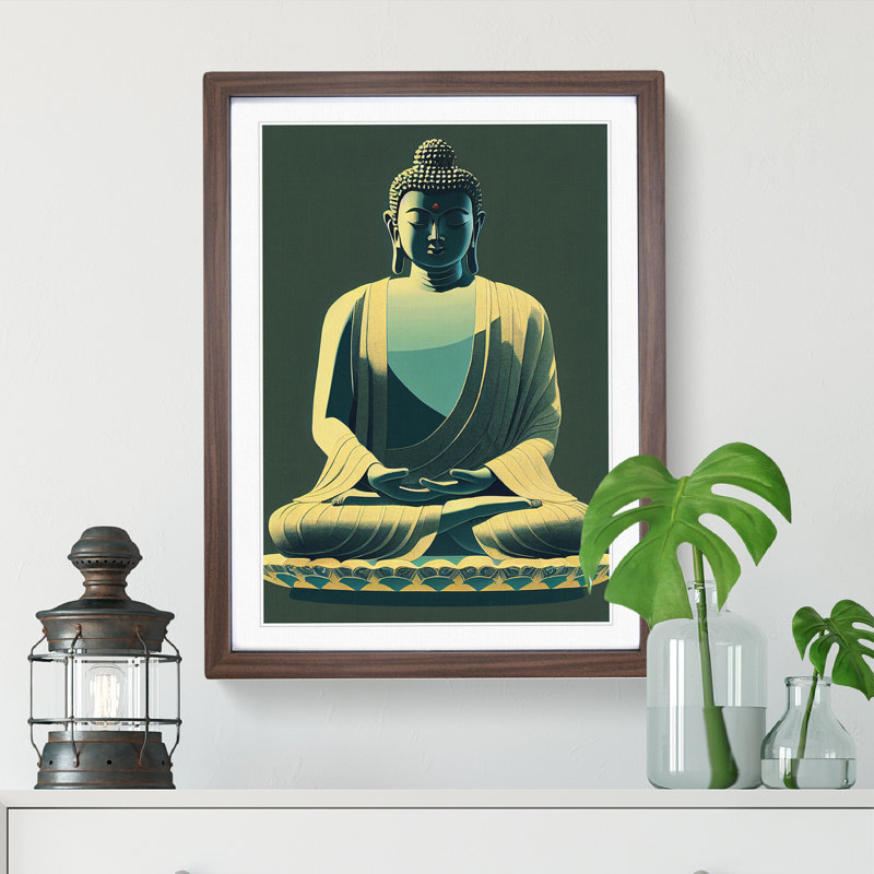 Paradise with Buddha - Framed Print, 64cm H x 46cm W x 2cm D, Walnut Framed