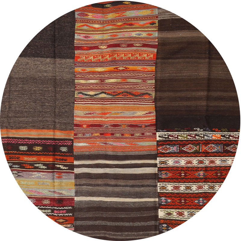 Tapis contemporain brun / gris / orange, Rond 8 pi