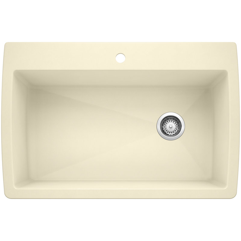 Diamond SILGRANIT 33.5" L x 22" W Super Single Drop-in/Undermount Kitchen Sink, 1 hole, Coal Black