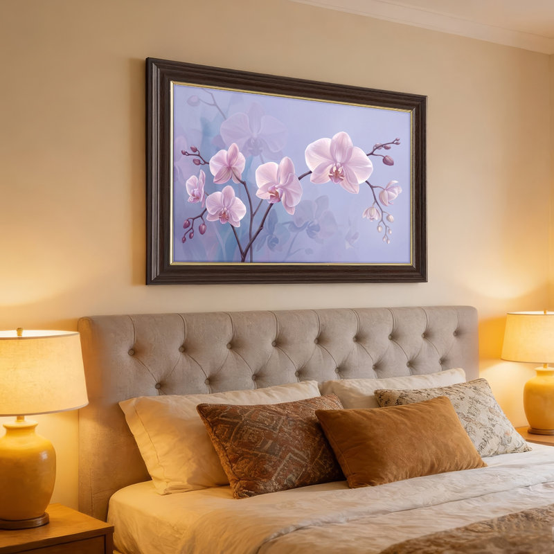 Art mural antique sur toile encadré doré pour le salon, la chambre à coucher, le bureau ou le vestibule - Décoration murale décorative avec orchidée
