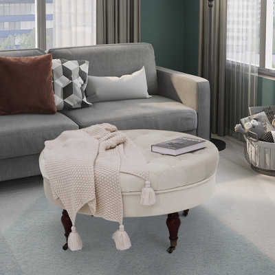 Smpad 32.3 Wide Velvet Tufted Round Ottoman