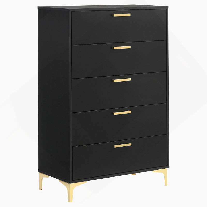 Commode rectangulaire noire / dorée à 5 tiroirs