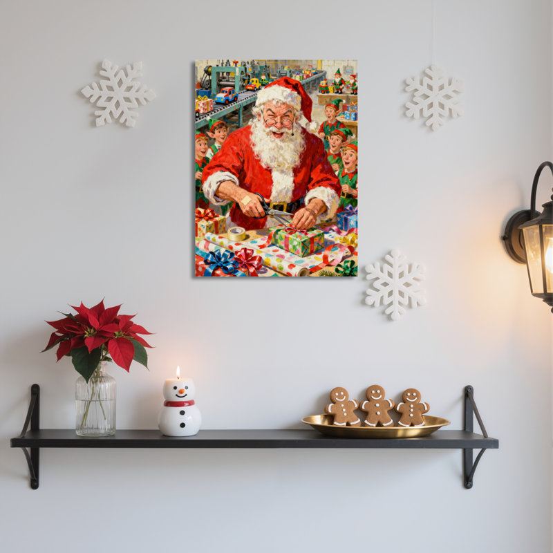Père Noël atelier, art mural sur toile, H 36 po x l 24 po