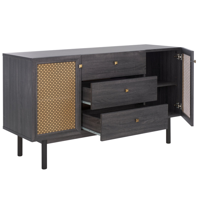 Ameiah Storage TV Stand, Distressed Black