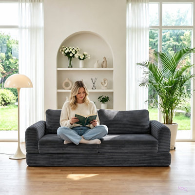 55 Inch Convertible Futon Sofa Bed, Folding Boneless Couches with Sleeper Sofa, Fold Out Floor Sofa Couch with Deep Seat, Cloud Corduroy Foldable Mattress Couch for Living Room