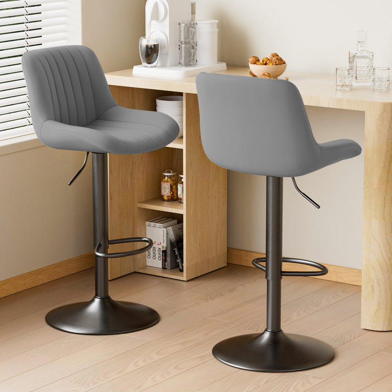 Hruby Swivel Upholstered Adjustable Height Counter Stool with Metal Frame, Gray
