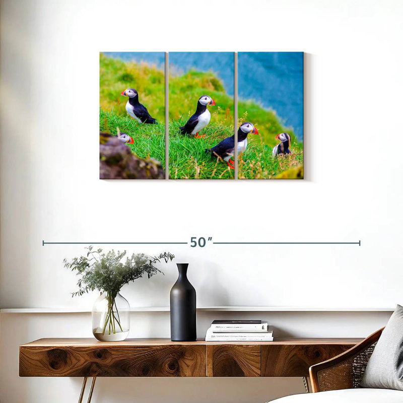 Brampt Puffins On Grass, 20" H x 33" W