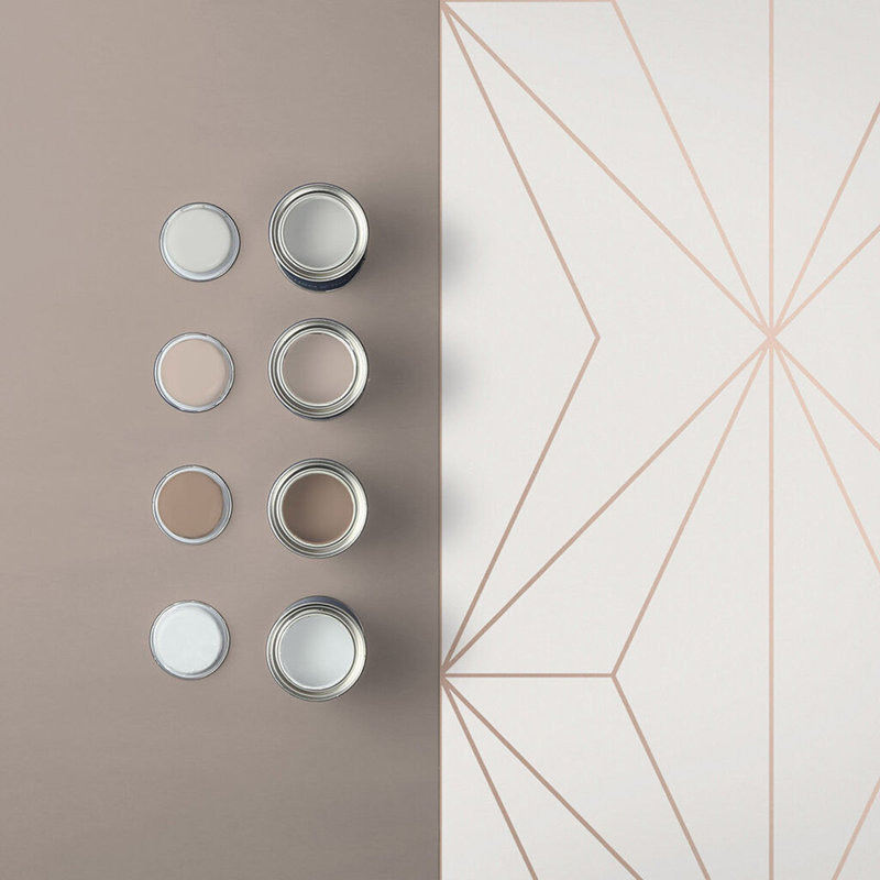 Harmony Geometric Metallic Wallpaper Double Roll, White/Rose Gold