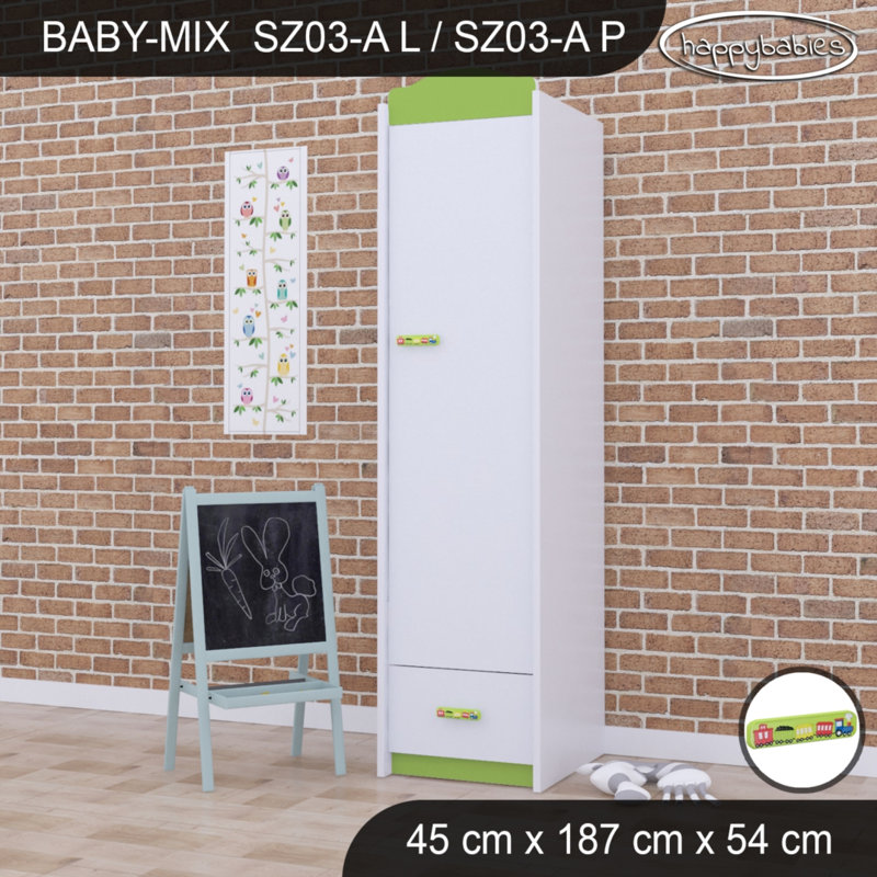 Baby Mix Train 1 Door Wardrobe, Green