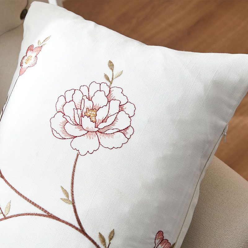 Burgundy Floral Embroidered Canvas Lumbar Pillow Set
