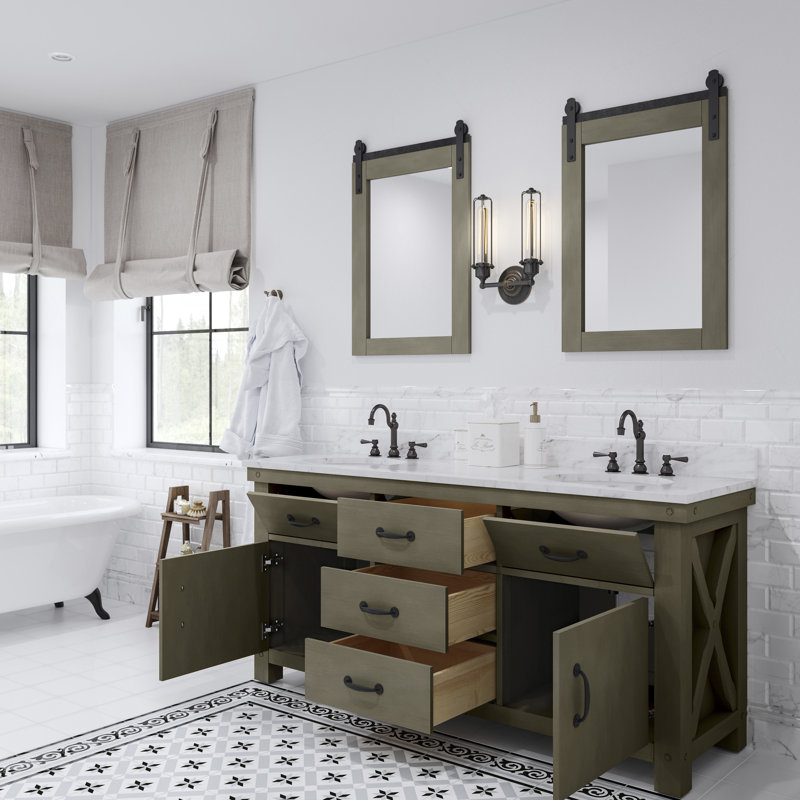 Aberdeen 72" Bath Vanity with Mirror, Carrara White, Rustic Sierra