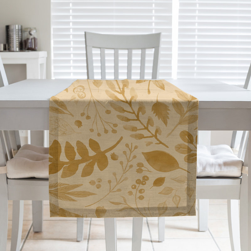 Festive Hol Autumn Table Runner, 72" L x 16" W, Cotton blend, Beige/Golden