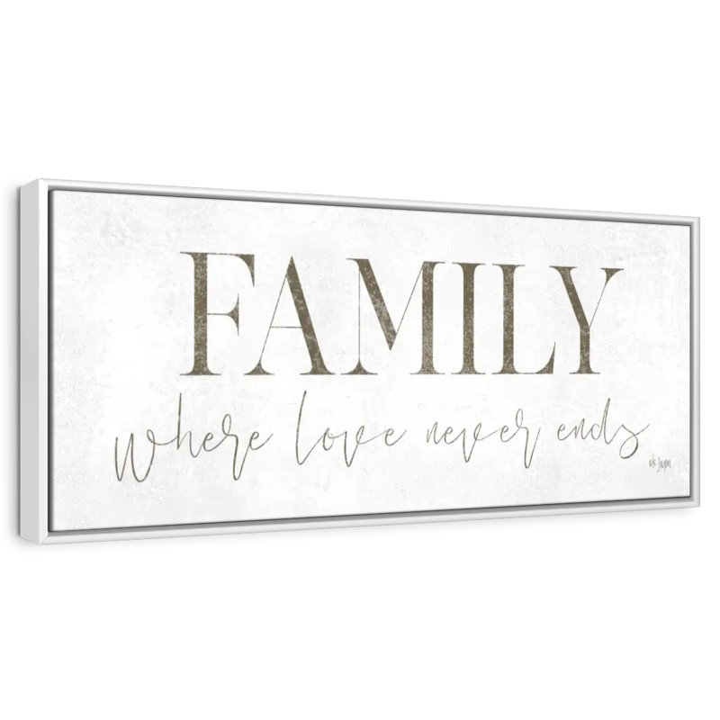 Plaque murale «Family Where Love Never Ends», Cadre flottant blanc, 31" X 11"