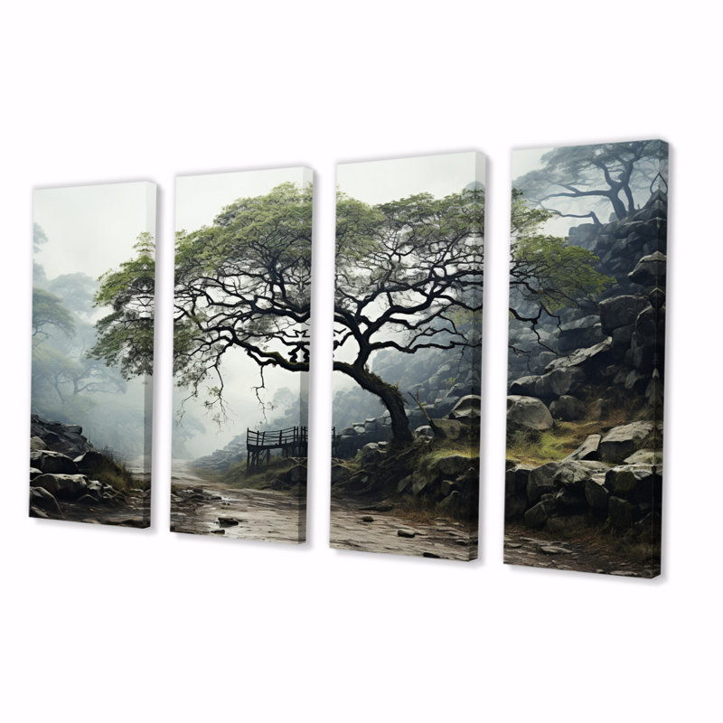 Ensemble d'arbre vert sur toile 4 pièces