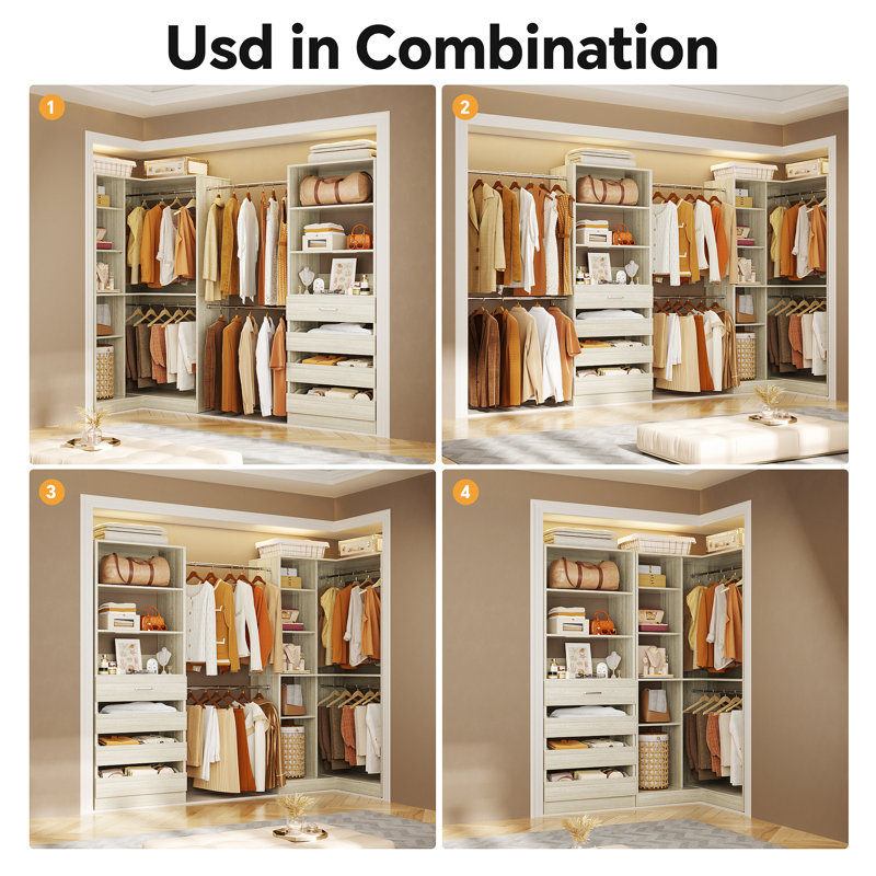 Système de placard 110-151,7 pouces avec 6 tringles et 4 tiroirs, Beige