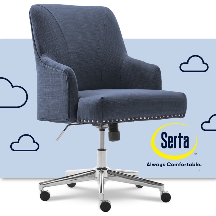 Serta Leighton Modern Mid-Back Office Armchair, Rivet Detail, Memory Foam, Swivel Chrome Metal Base