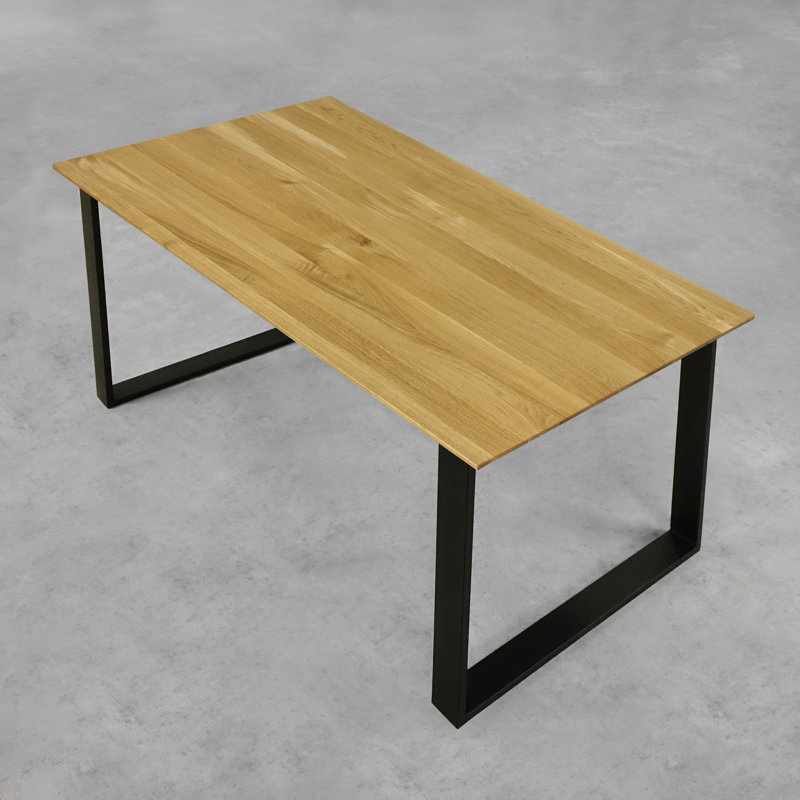 Brinegar Oak Metal Base Dining Table, Natural Oil, 75H x 180L x 90Wcm