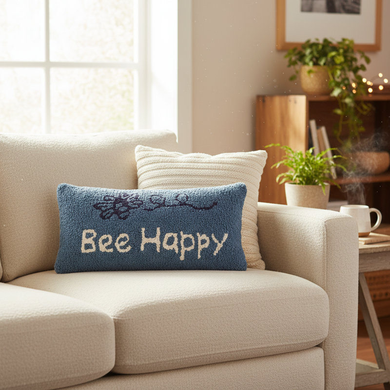 Housse de coussin rectangulaire à crochets en mélange de laine et coton 17 po x 9 po Manual Woodworkers & Weavers