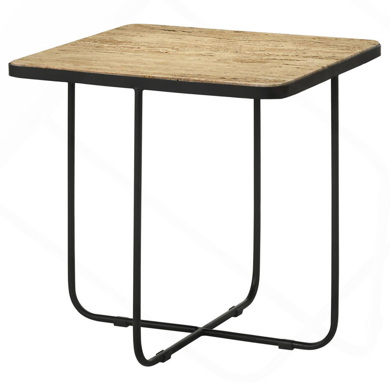 Travertine And Black Accent Table.