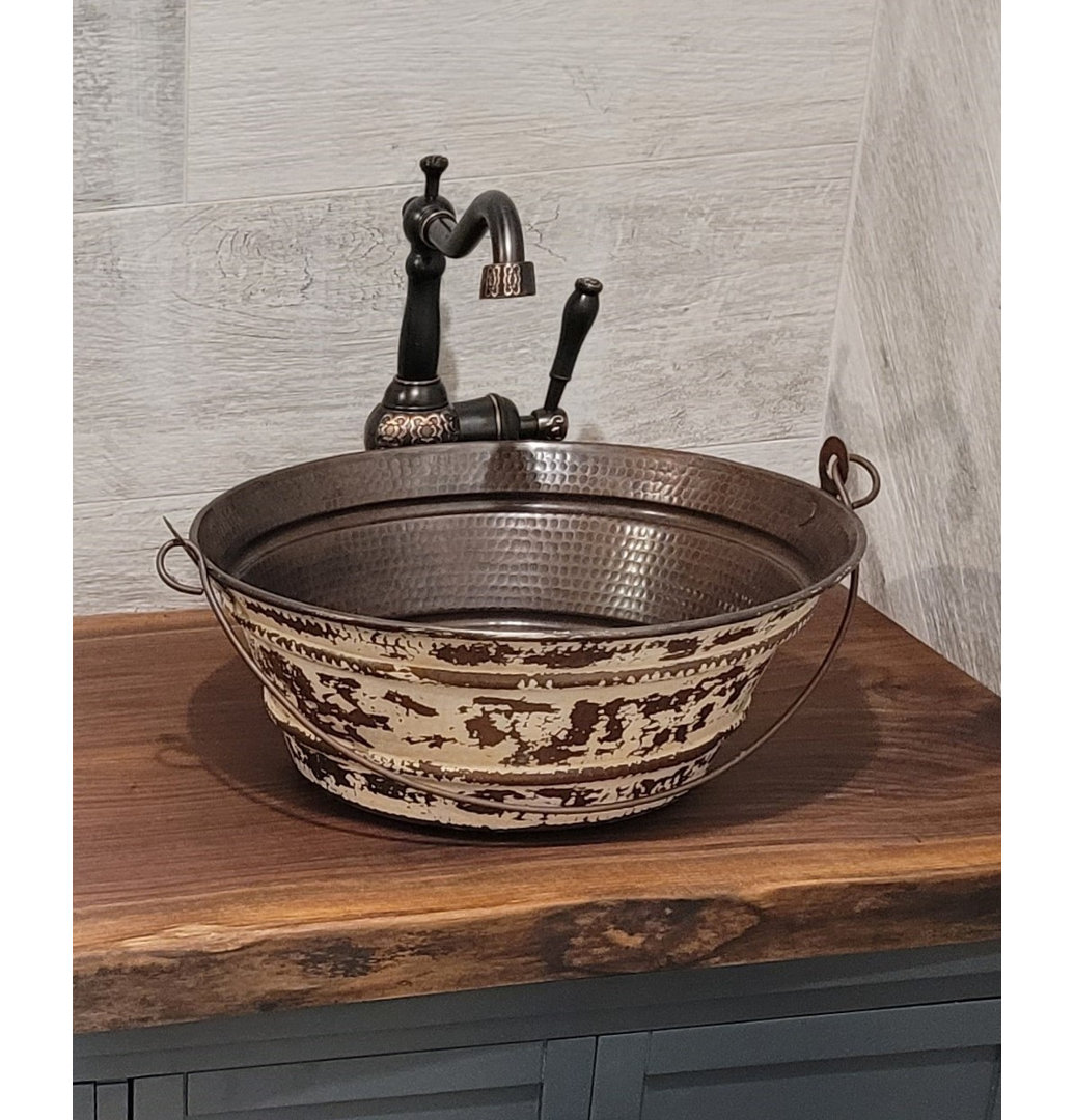 15" Vintage Bucket / Pail Copper Vessel Bathroom Sink with a Distressed White Exterior SimplyCopper