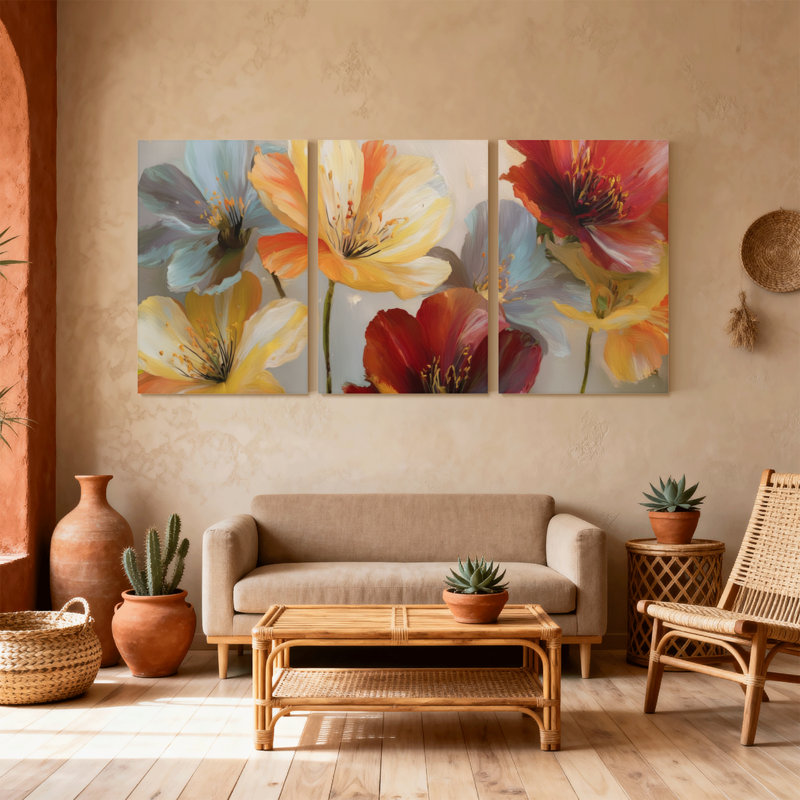 Plantes et fleurs, ensemble de 3 reproductions d'art sur toile, H 36 po x l 72 po
