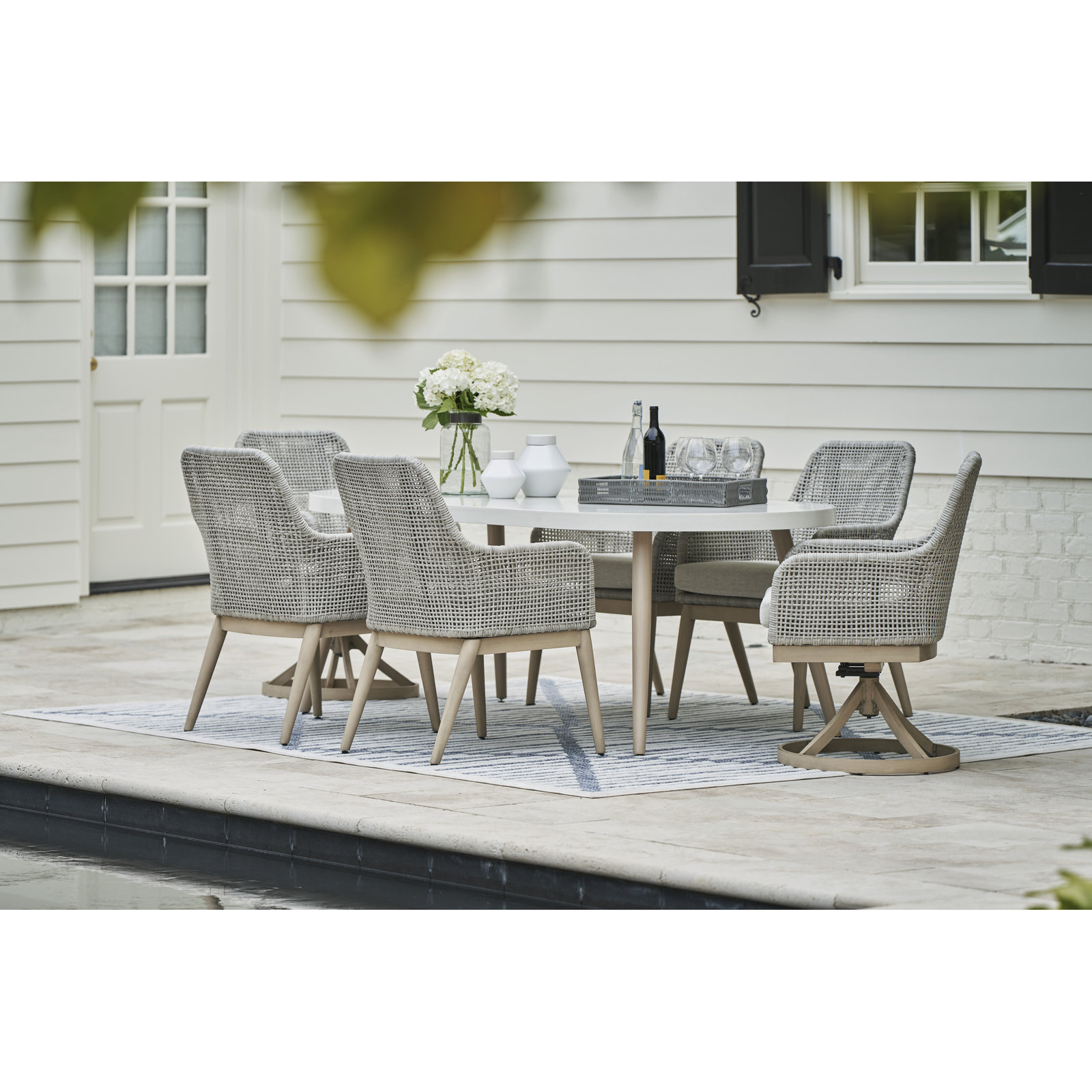 Tahoe Wicker Outdoor Dining Arm Chair with Performance Cushions (Set Of 2)