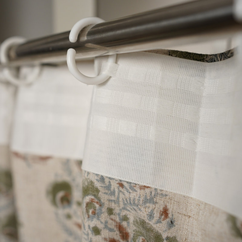 Artistic Block Print Linen Curtain Nature-Inspired, Mohini, Green, 54" W x 84" L