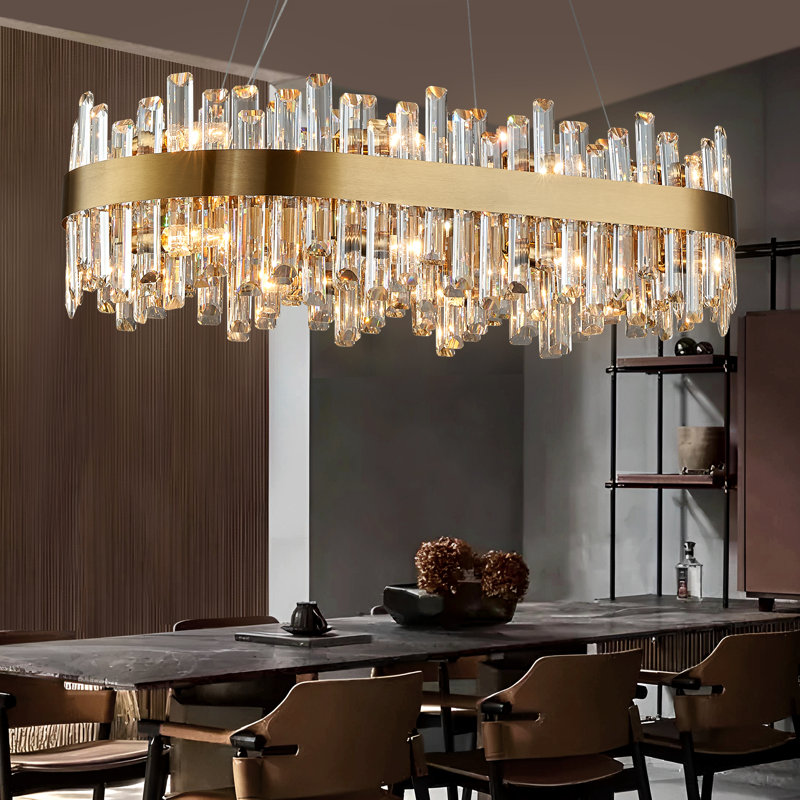 Kacy 16-Light Dimmable Modern Chandelier with Crystal Accent, Clear, 9.8" H x 35.4" W x 13" D