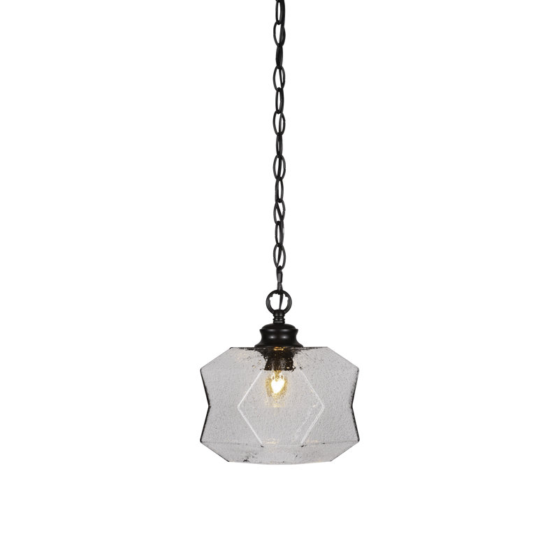 Rocklin Chain Hung Pendant With 8.75" Glass, Colorful, Matte Black