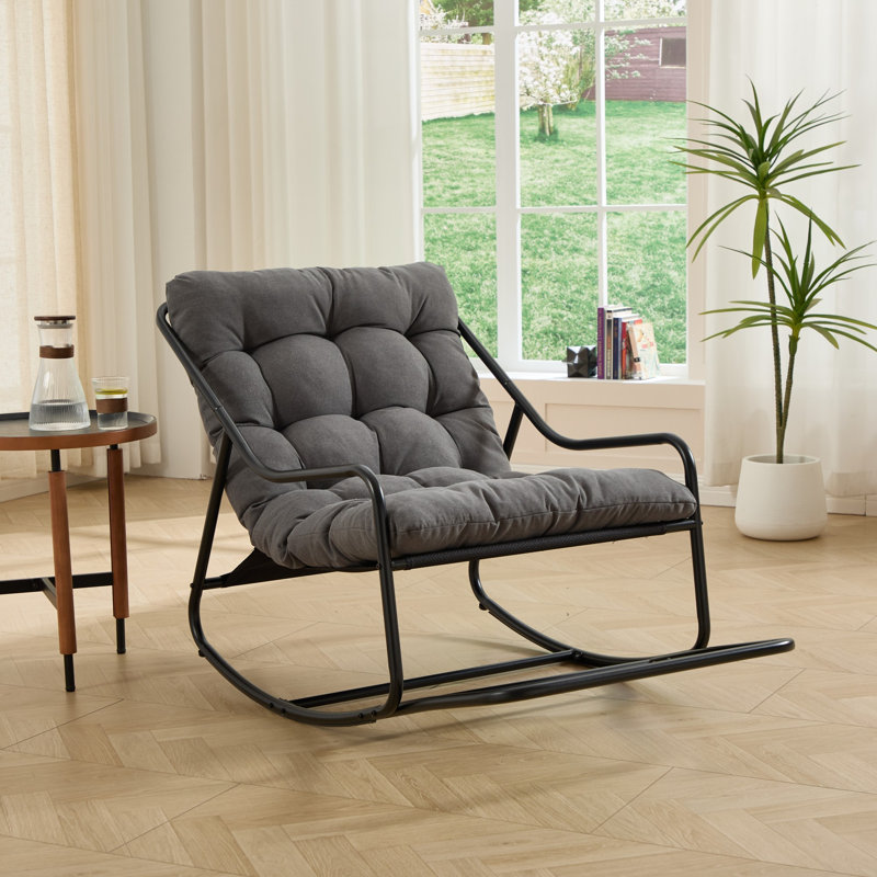 Chaise berçante d'extérieur avec coussin, Gris, Noir