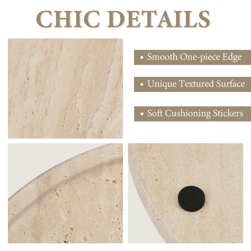 Guein 12” Round Natural Marble Tray, Travertino Roamano