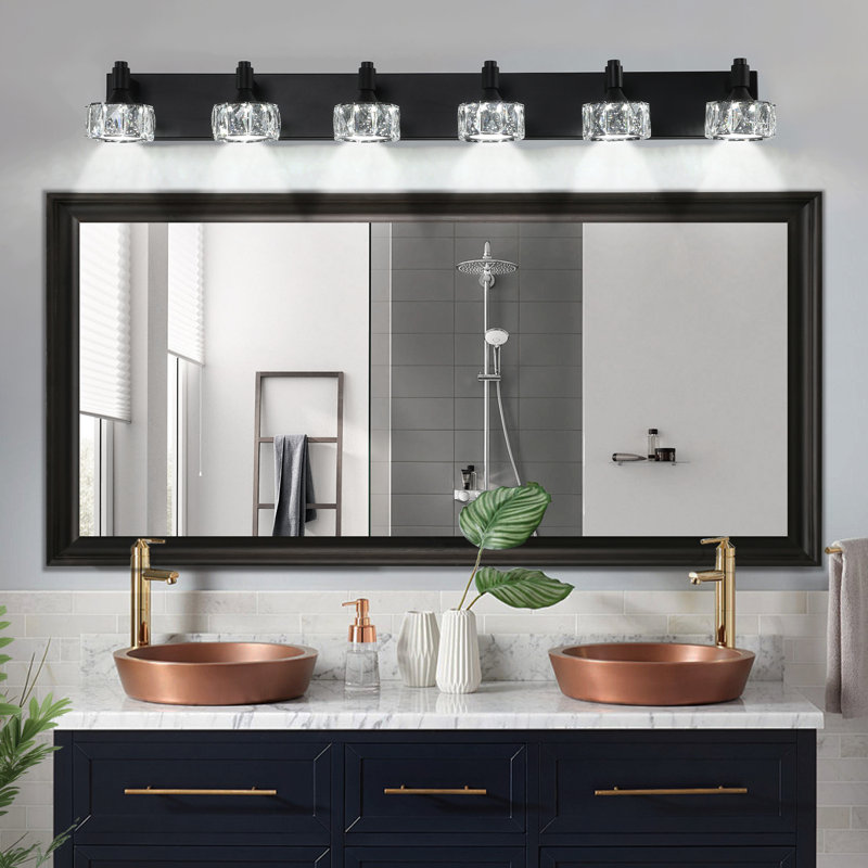 6- Matte Black Led Vanity With Crystal Glass Shades For Bathroom. Modern Wall Sconce. Material, Effortless Installment Method Shade Bathroom . Sconce Contemporary Life . , Simple Install Steps