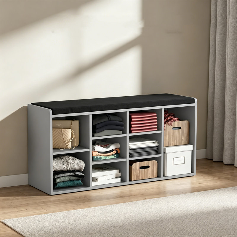 9 Pair Shoe Storage Bench, Grey